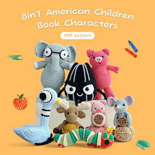 8in1 American Children's Book Characters Crochet Pattern Bundle thumbnail